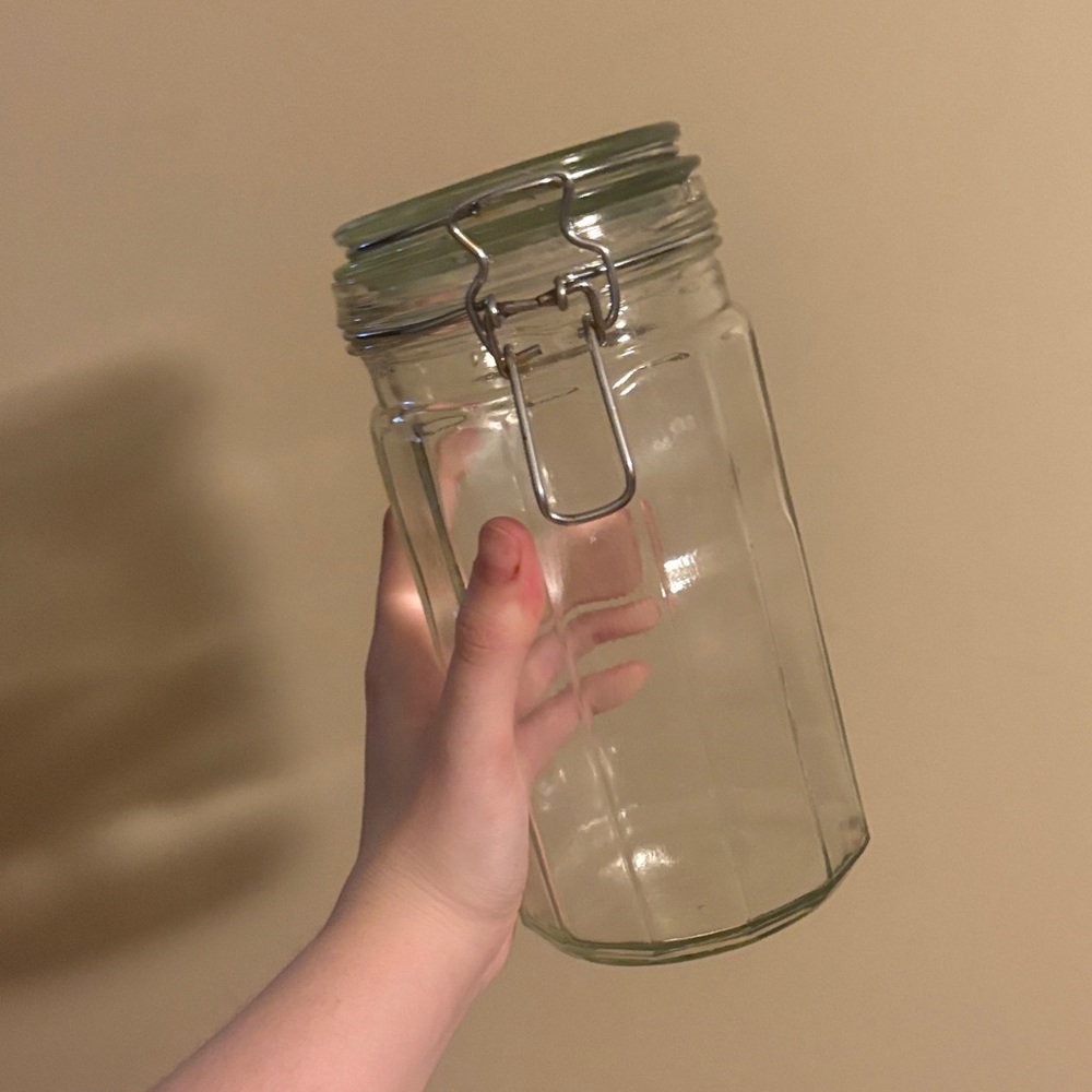 Clear Glass Storage Jar with Metal Clamp